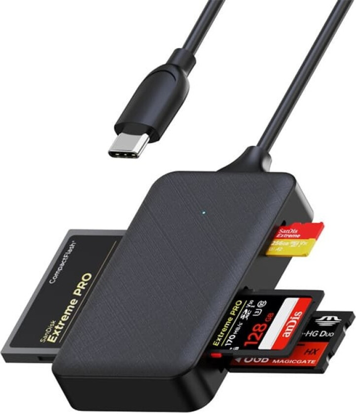 NÖRDIC USB-C kortleser 4 spor CF, SD, MicroSD, MS UHS-I