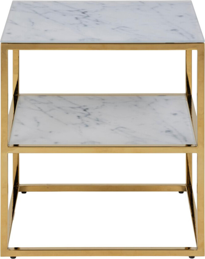 Bilde av ACT NORDIC Alisma nattbord, med hylle - hvitt marmortrykkglass og gullmetall (45x40)