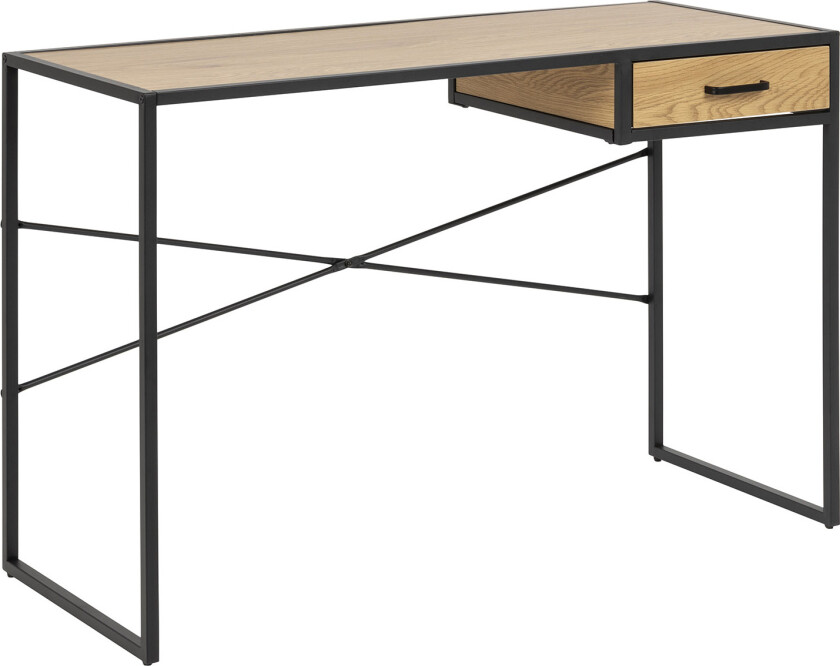 ACT NORDIC Seaford skrivebord - natur/svart papir villeik/metall, m. 1 skuff (110x45)