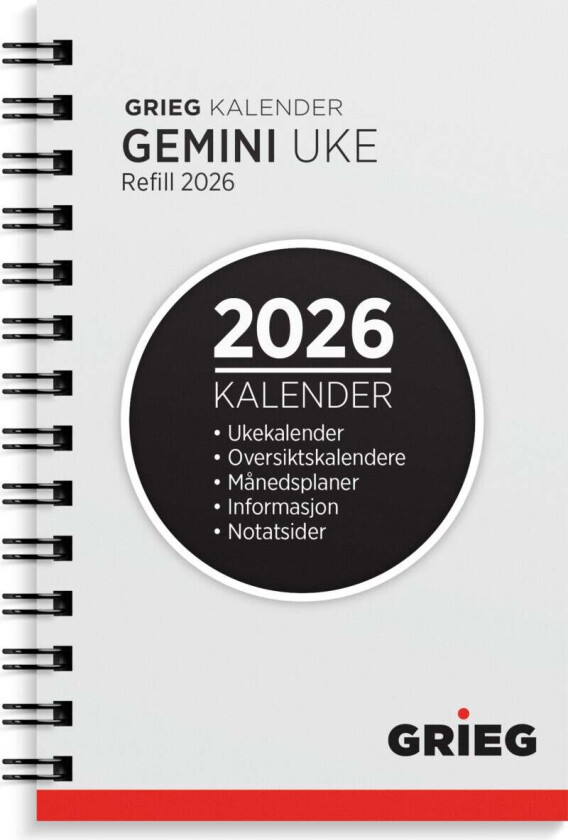 Lommekal Grieg Gemini 2026 refill