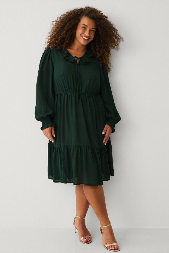 Kjole med puffermer - Grønn