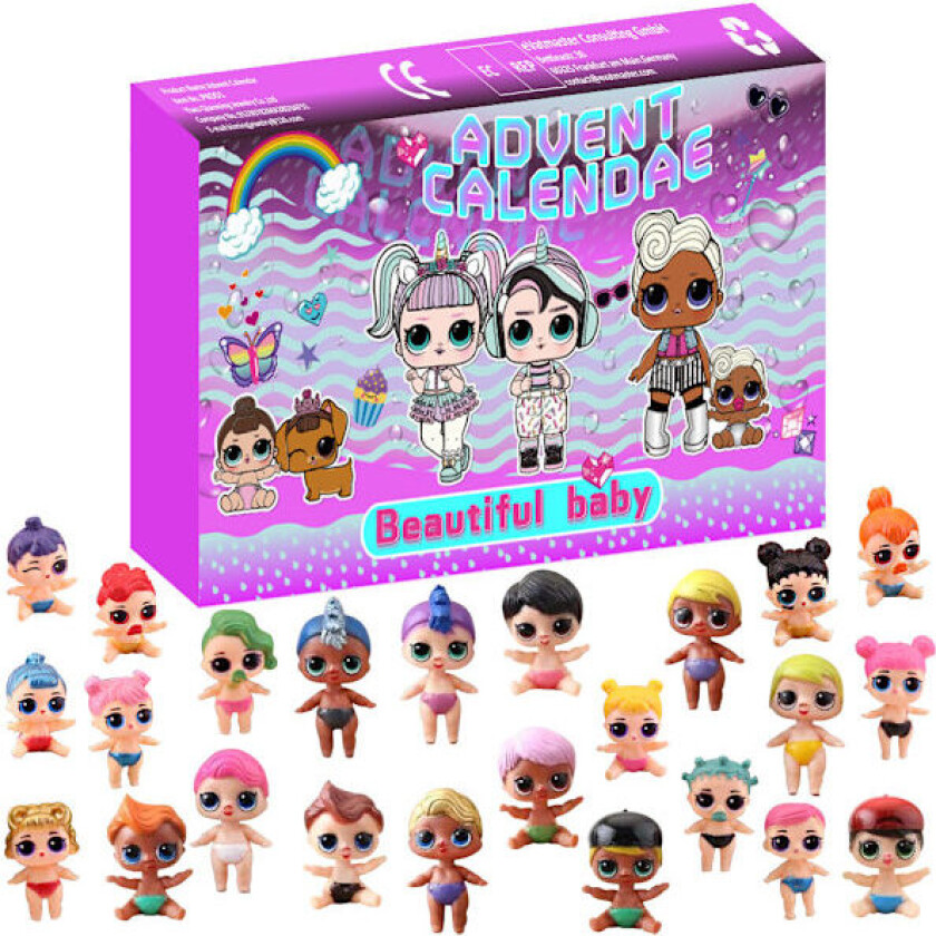 QU-Adventskalender 2025 med 24 Dukker - Leketøysdukker for Jul - 25 Dagers Nedtellingskalender - Overraskelsesboks - Julegave for Barn og Voksne