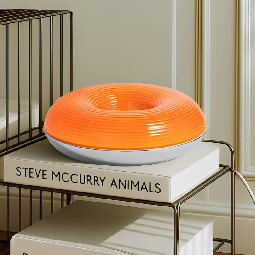 Lindby LED-bordlampe Fjora, oransje/krom, Ø 30 cm, dimbar