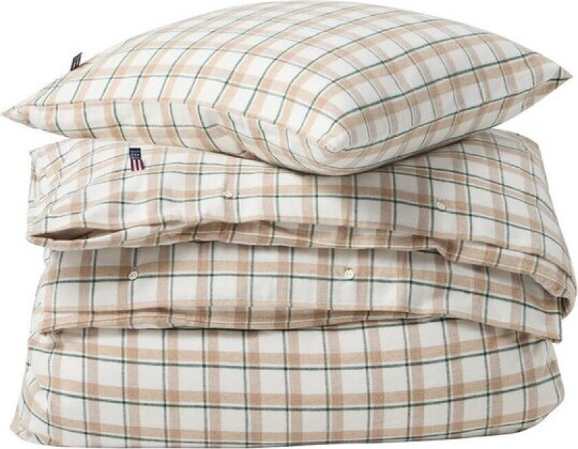 Bilde av Sengesett flanell 200x220 cm rutete grønn/beige/hvit