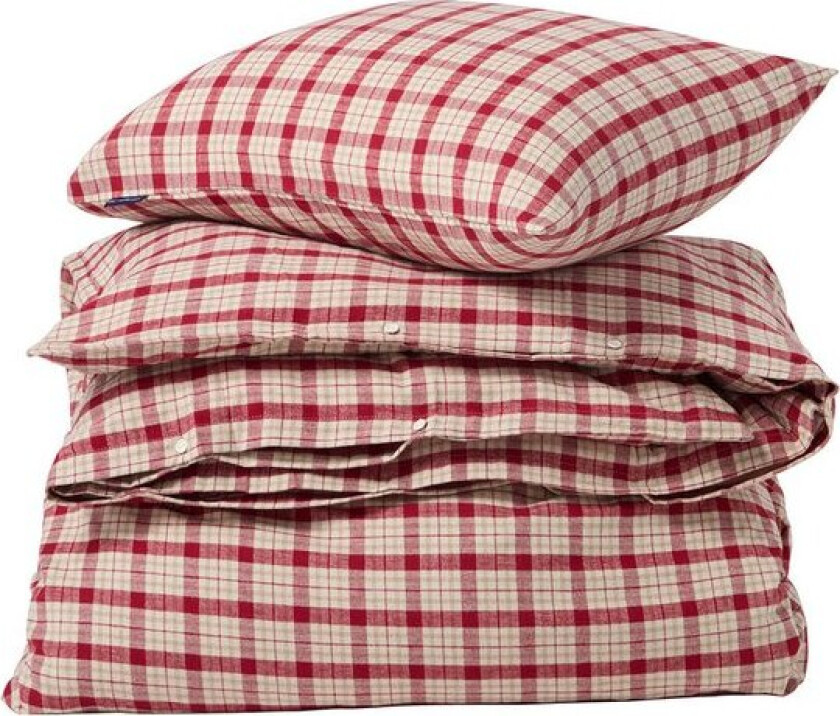 Bilde av Sengesett flanell 200x220 cm rutete rød/beige