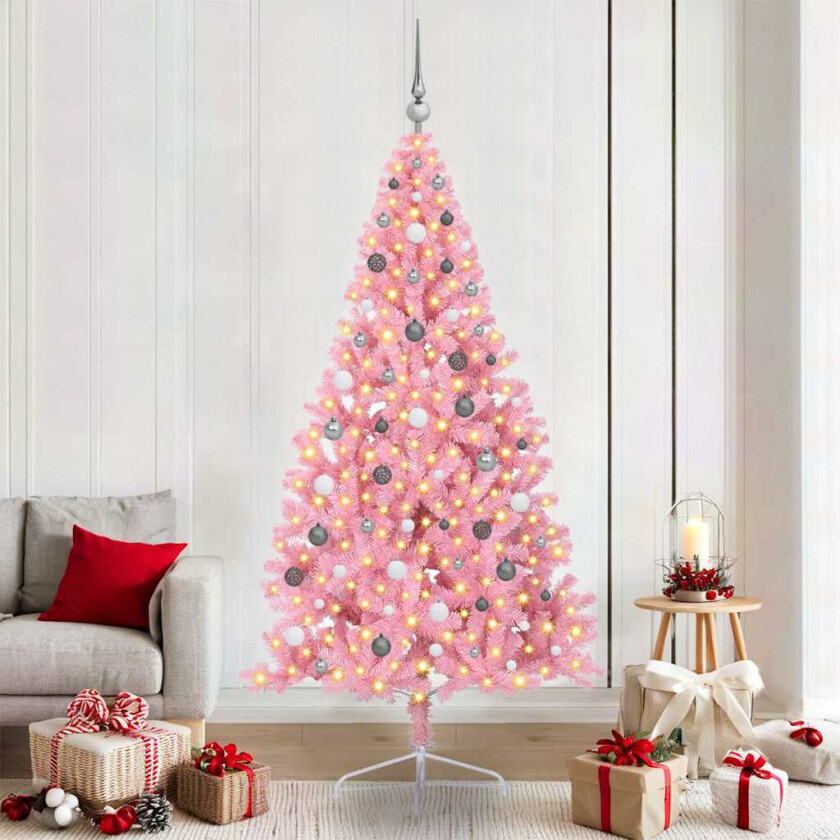 Kunstig forbelyst juletre med 300 LED Rosa 210 cm PVC