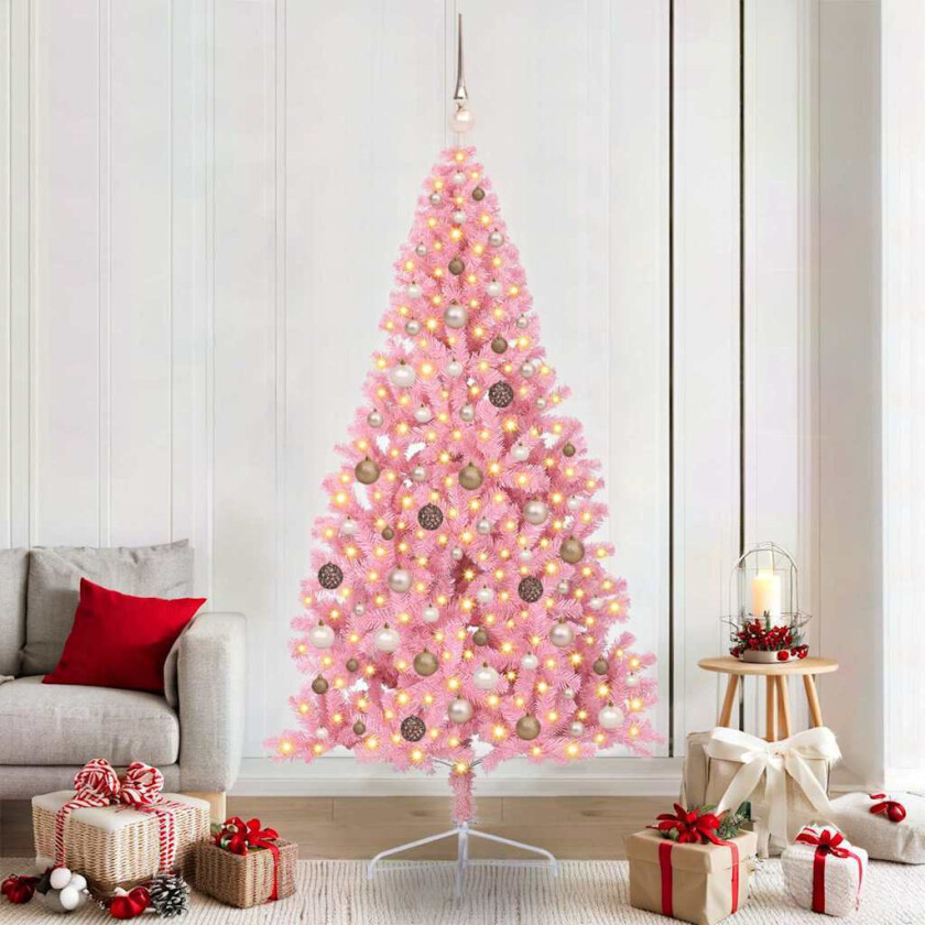 Kunstig forbelyst juletre med 300 LED Rosa 210 cm PVC