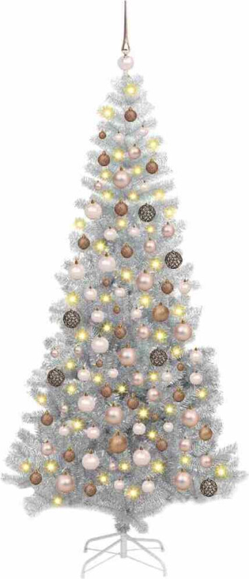 Kunstig juletre med 300 LED med stativ sølv 180 cm PET