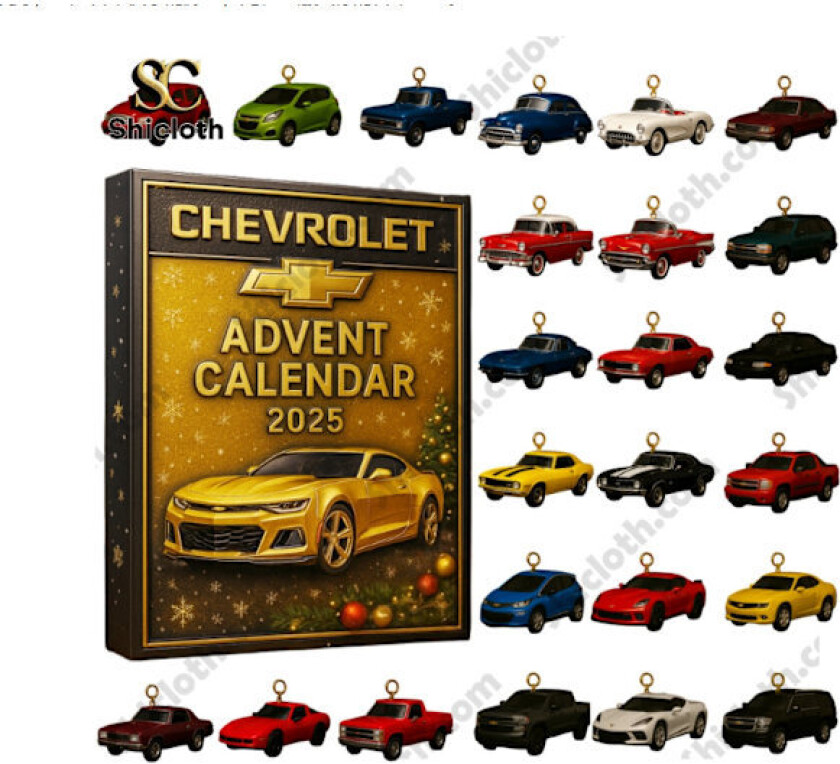 Chevrolet adventskalender med overraskelsesboks, 2D flat juletrepynt, julegave