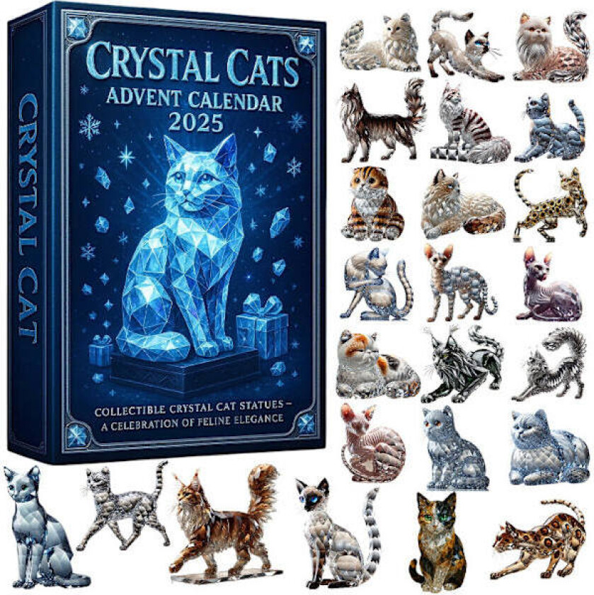 Crystal Cats adventskalender Julegave i akryl, 2D, for oppheng. Den perfekte julegaven for fans av Crystal Cats