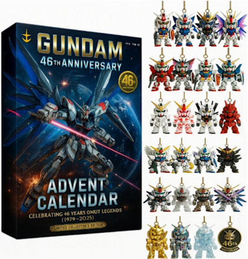 Gundam julekalender Blind Box akryl juletrepynt, Gundam 46-årsjubileumsgave