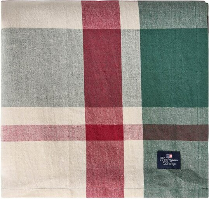 Duk lin/bomull 150x350 cm rutete grønn/rød/beige
