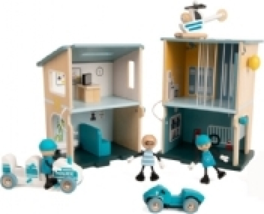 Classic World Trælegetøjs Politistation med tilbehør