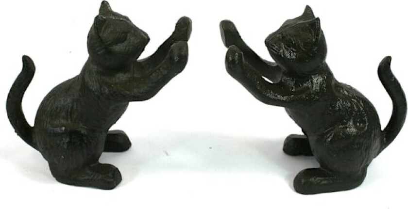 Sett med 2 Bokstøtter/Dørstoppere i Støpejern med Kattemotiv - Lekent Kattedesign, for Katte- og Bokelskere