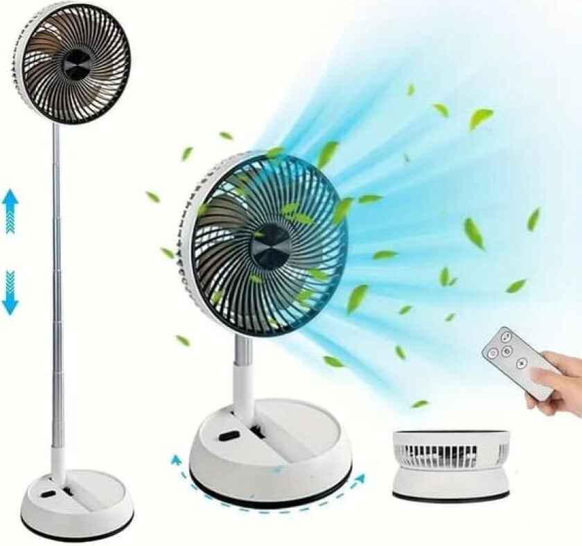 |HH| Bærbar vifte med fjernkontroll, justerbar høyde, USB-oppladbar 5400mAh, stillegående vifte for bord, bordvifte gulvvifte