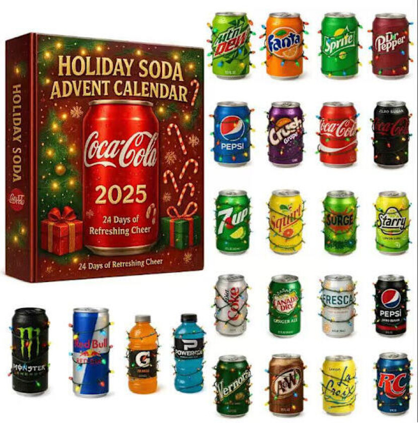 HOLIDAY SODA Adventskalender, julegave i form av en 2D-akrylcharm, den perfekte julegaven for HOLIDAY SODA-entusiaster