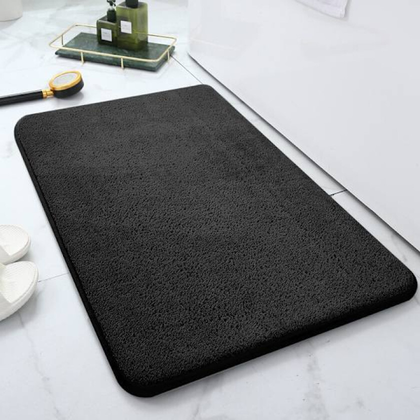 Bilde av Baderomsmatte, Svart Badematte 60x90cm, Mikrofiber Sklisikker Absorberende Matte Maskinvaskbar