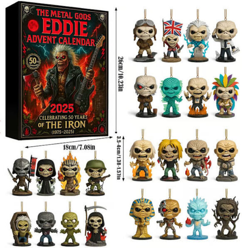 THE METAL GODS EDDIE Adventskalender, julegave i form av en 2D-akrylberlock, den ultimate julegaven for THE METAL GODS EDDIE-fans