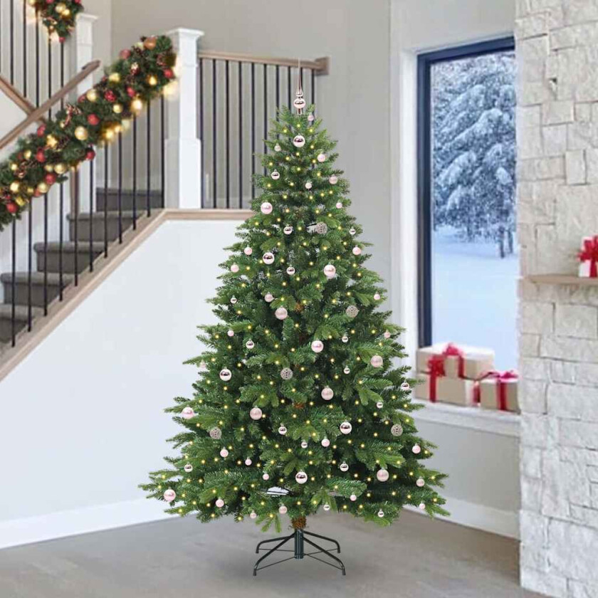 Kunstig juletre med 300 LED med stativ grønn 240 cm PE og PVC