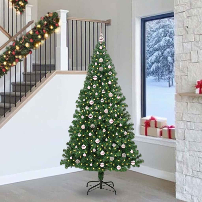 Kunstig juletre med 300 LED grønn 240 cm PVC og Stål og Plast