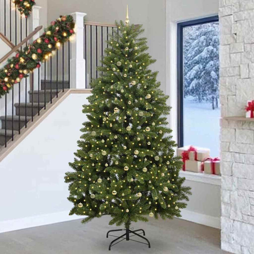 Kunstig juletre med LED -stripelys grønn 270 cm PVC og metall