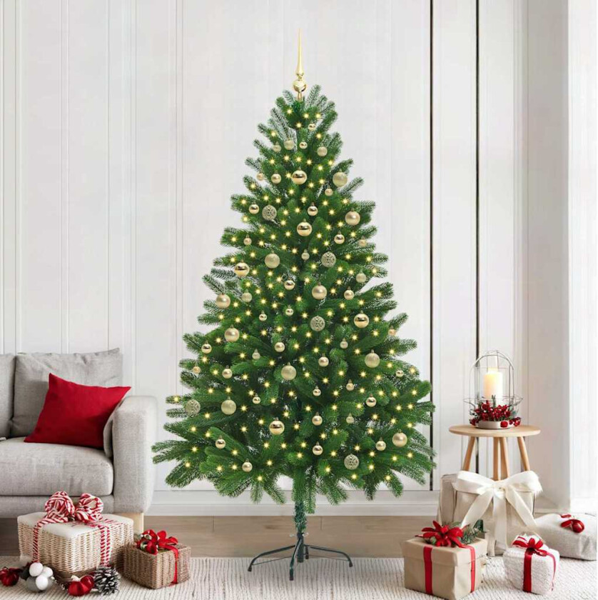 Kunstig juletre med 300 LED grønn 210 cm PVC og Stål og Plast