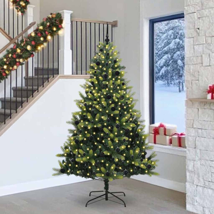 Bilde av Kunstig leddet juletre med 300 LED-lys grønn 240 cm PVC og PE