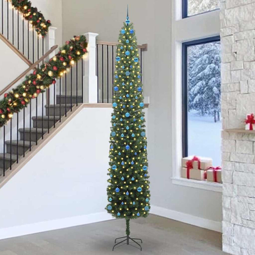 Kunstig juletre med 300 LED grønn 300 cm PVC og stål og plast