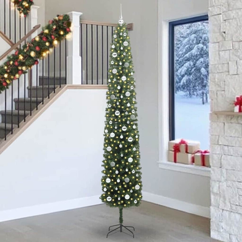 Kunstig juletre med 300 LED grønn 270 cm PVC og stål og plast