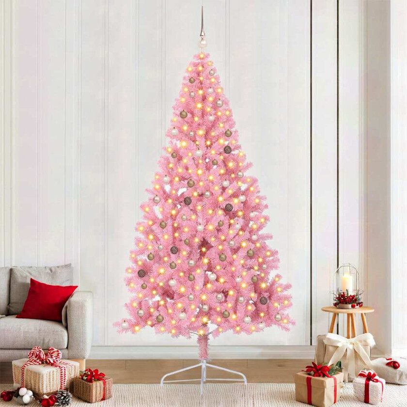 Kunstig Forhåndsopplyst Juletre med 300 LED Rosa 240 cm PVC