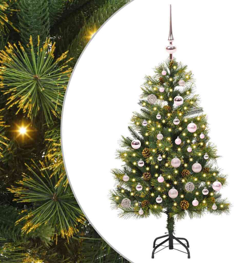 Kunstig hengslet juletre med kjegler grønn 150 cm