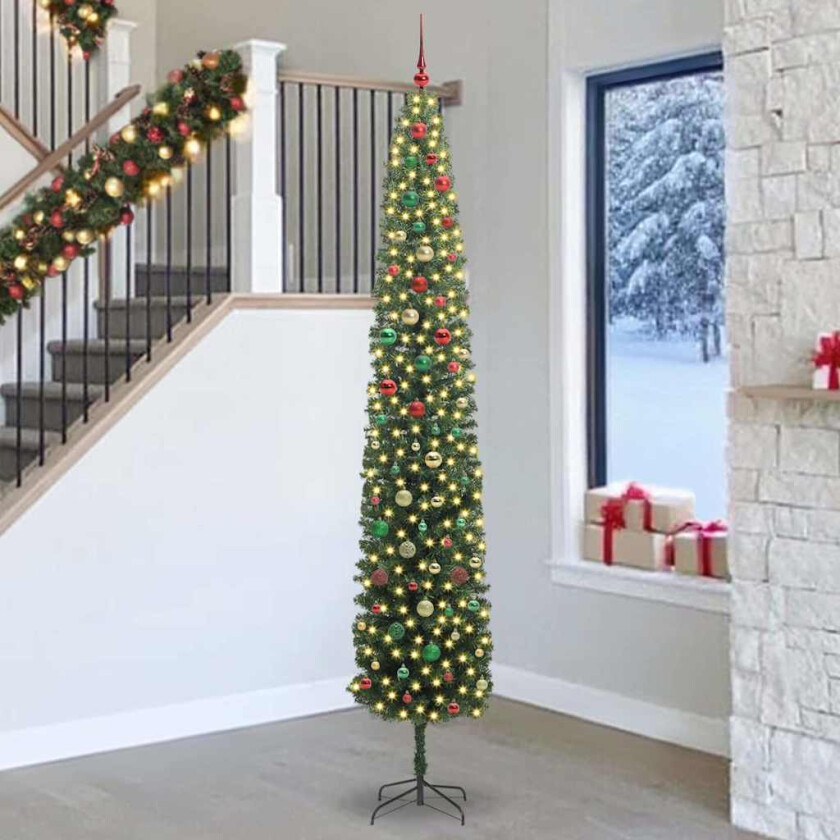 Kunstig juletre med 300 LED grønn 270 cm PVC og stål og plast
