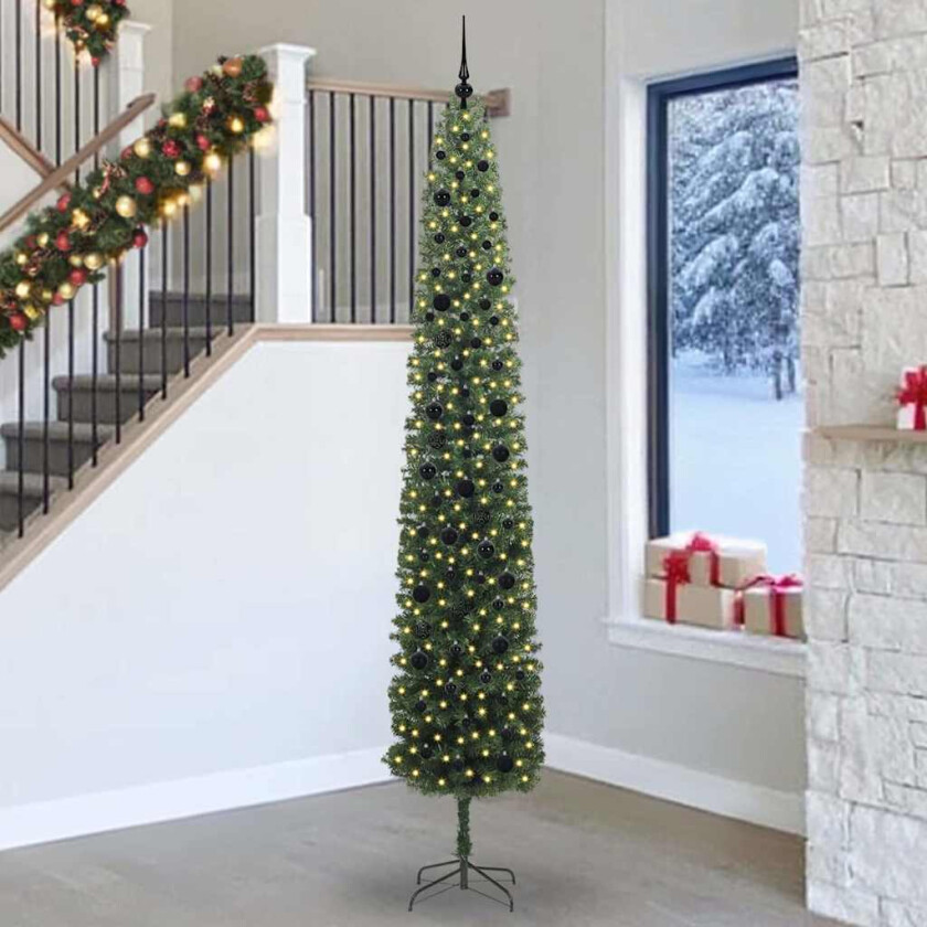 Kunstig juletre med 300 LED grønn 270 cm PVC og stål og plast
