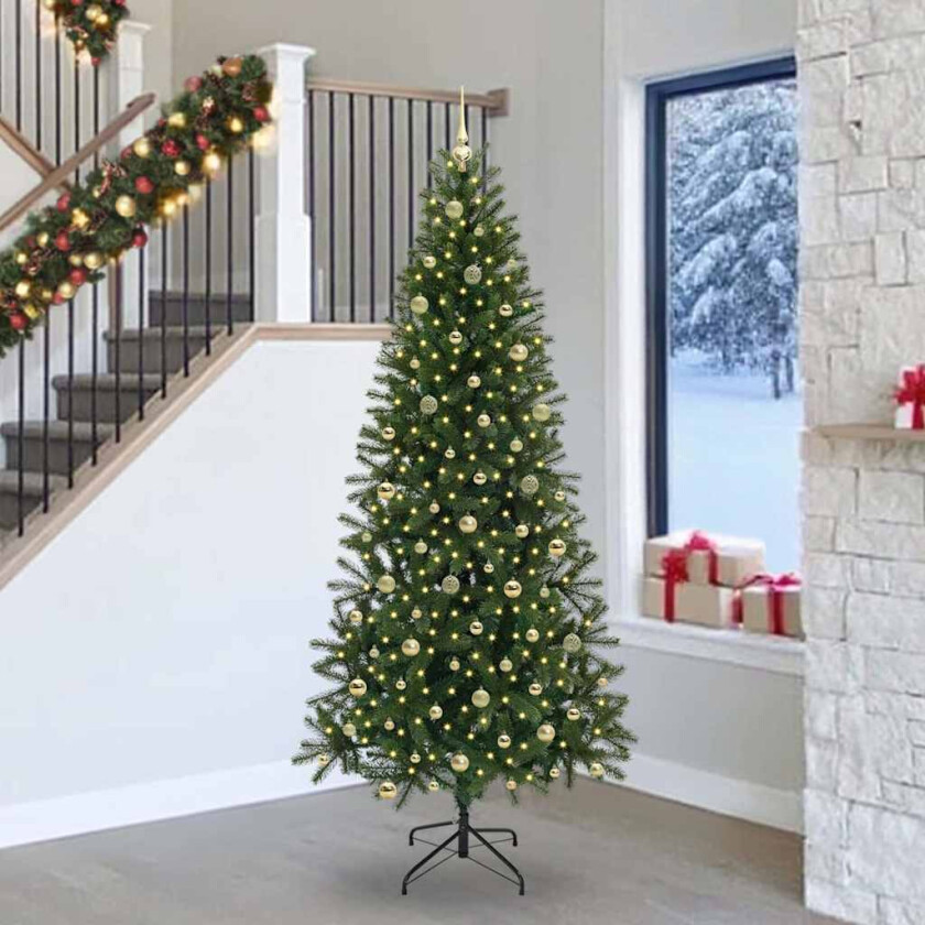 Kunstig juletre med 300 LED med stativ grønn 240 cm PE og PVC