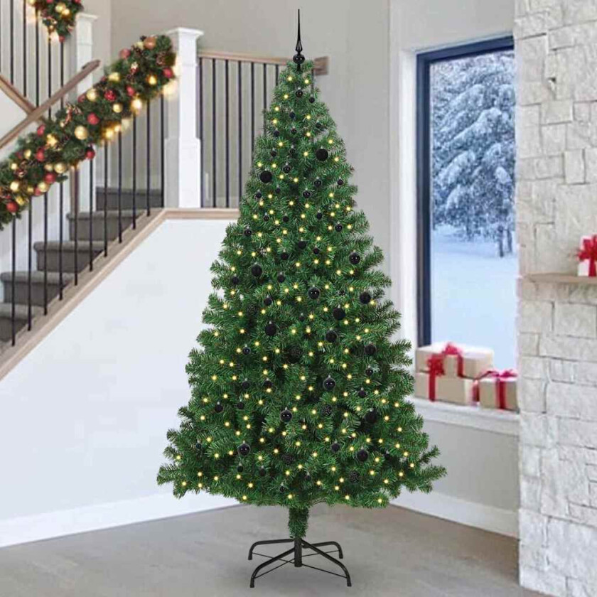Kunstig juletre med 300 LED grønn 240 cm PVC og Stål og Plast