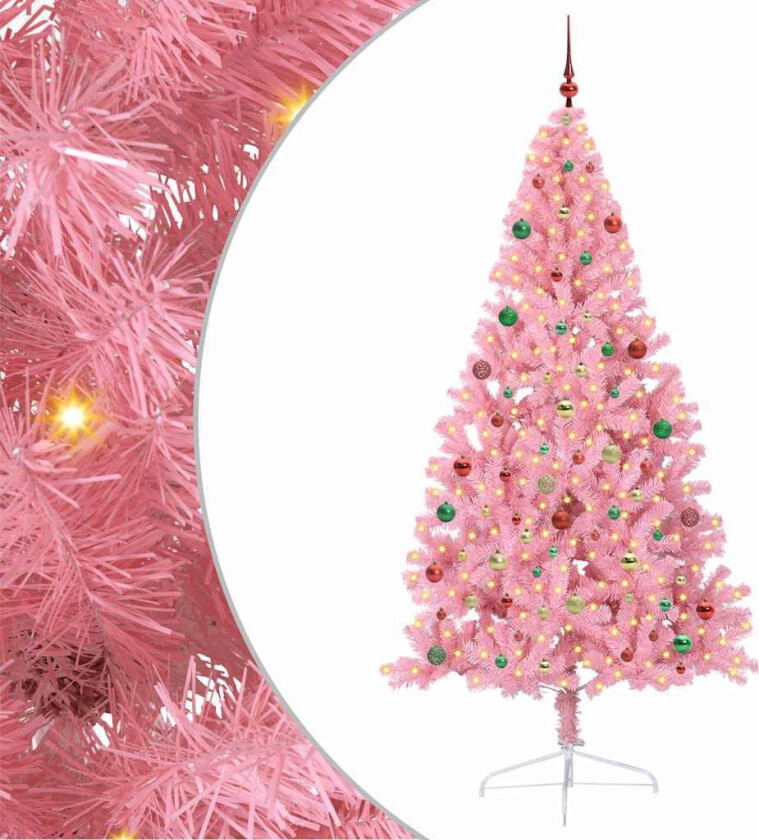 Kunstig Forhåndsopplyst Juletre med 300 LED Rosa 210 cm PVC