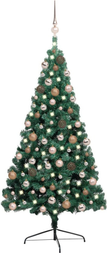 Forhåndsbelyst kunstig halvt juletre med kulesett grønn 240 cm