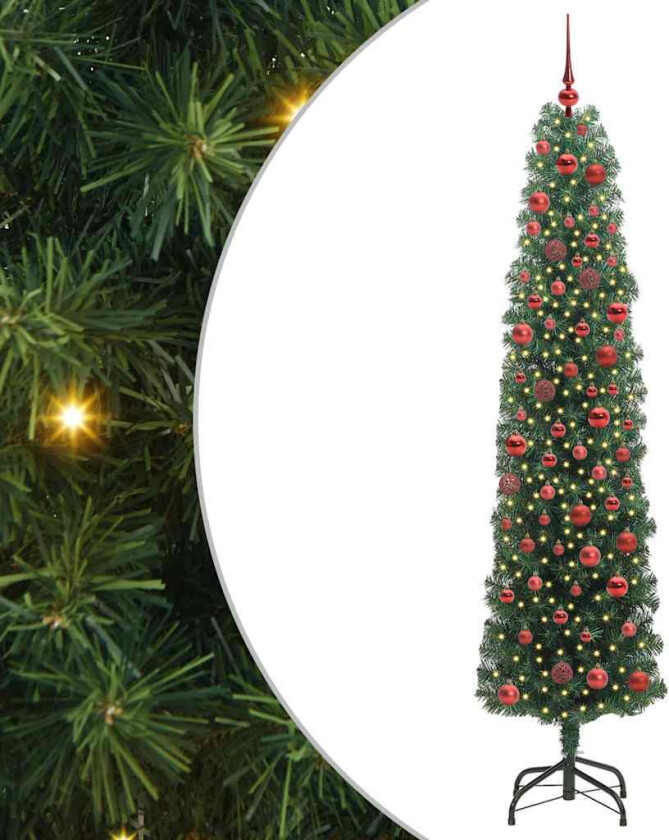Kunstig juletre med 300 LED grønn 180 cm PVC og stål og plast