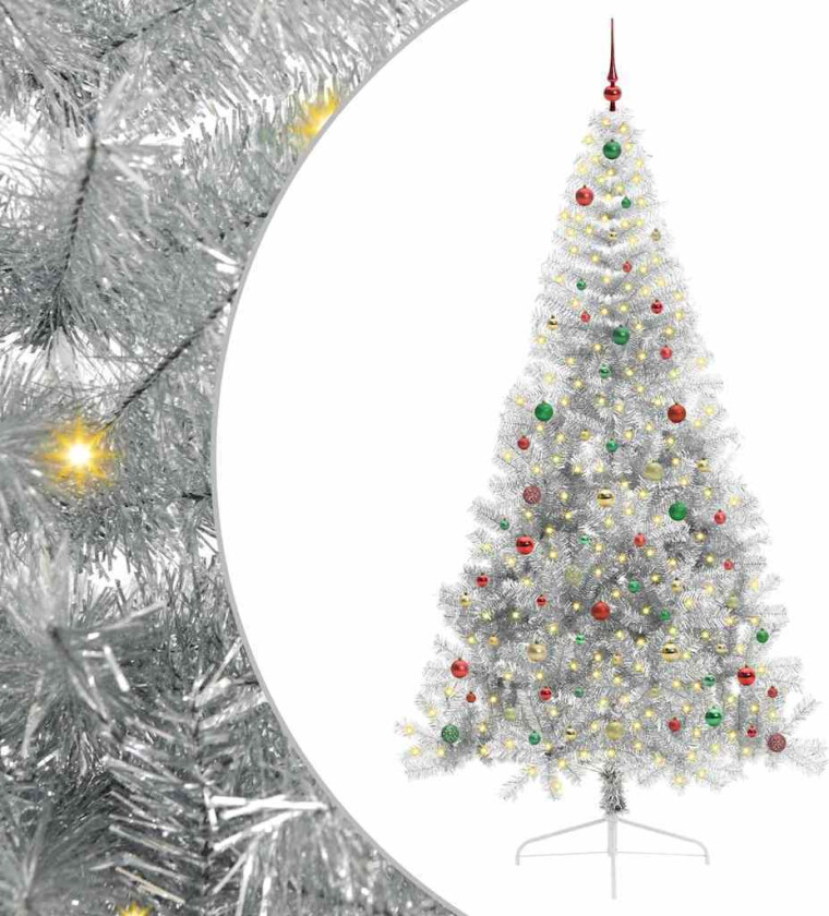Kunstig Forhåndsopplyst Juletre med 300 LED sølv 240 cm PET