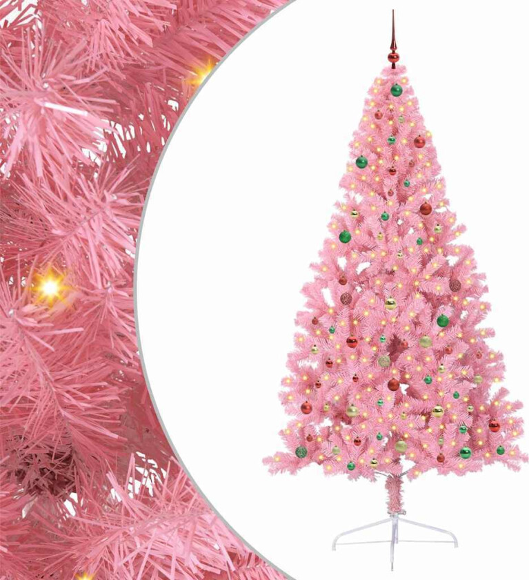 Kunstig Forhåndsopplyst Juletre med 300 LED Rosa 240 cm PVC