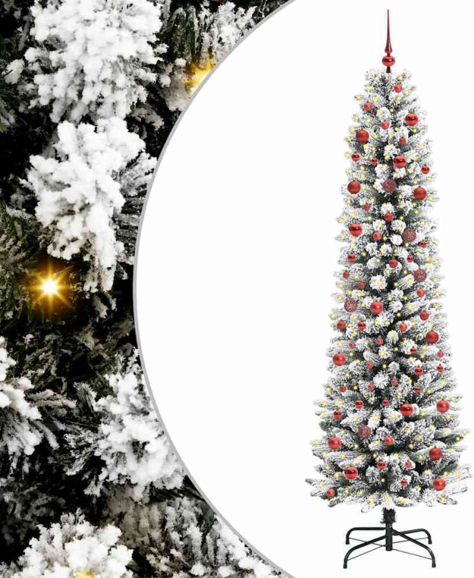 Kunstig juletre Grønn og hvit 210 cm PVC og Metall og Plast