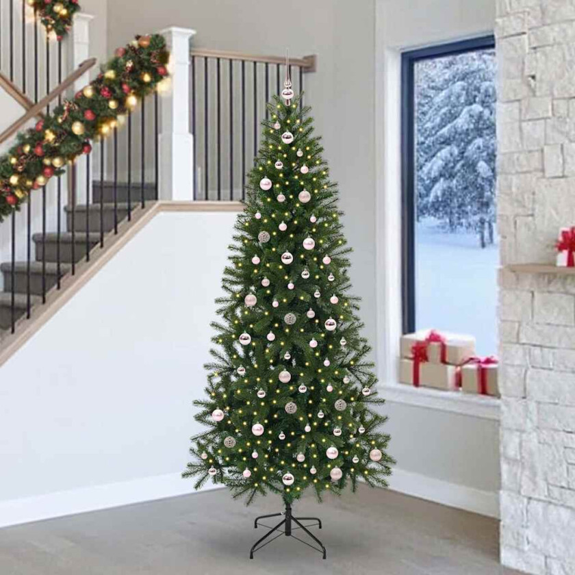 Kunstig juletre med 300 LED med stativ grønn 240 cm PE og PVC