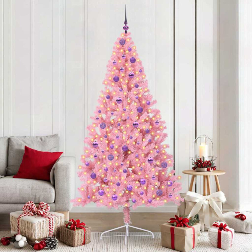 Kunstig Forhåndsopplyst Juletre med 300 LED Rosa 210 cm PVC