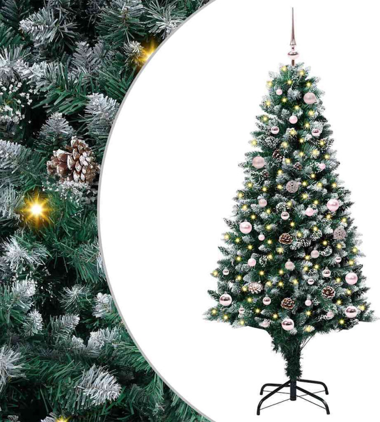 Kunstig juletre med 150 LED grønn 150 cm PVC og Stål og Plast