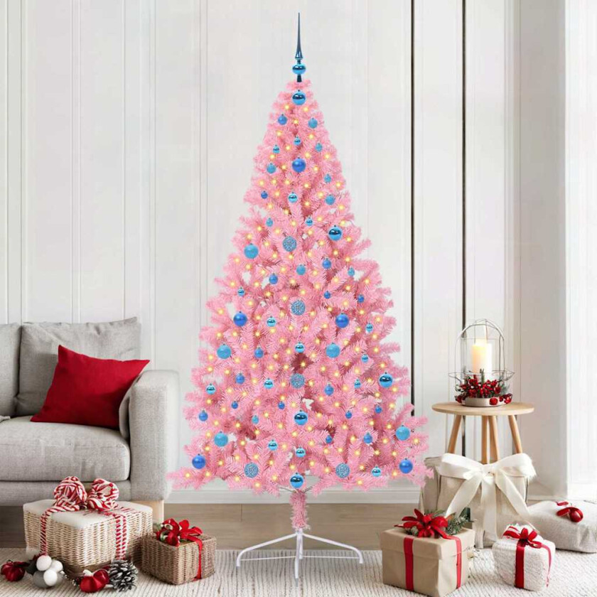 Kunstig Forhåndsopplyst Juletre med 300 LED Rosa 210 cm PVC