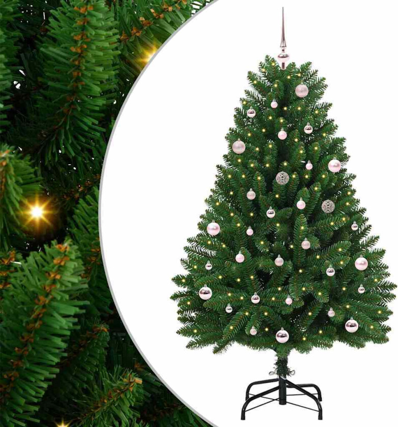 Kunstig juletre med LED -stripelys grønn 150 cm PVC og metall