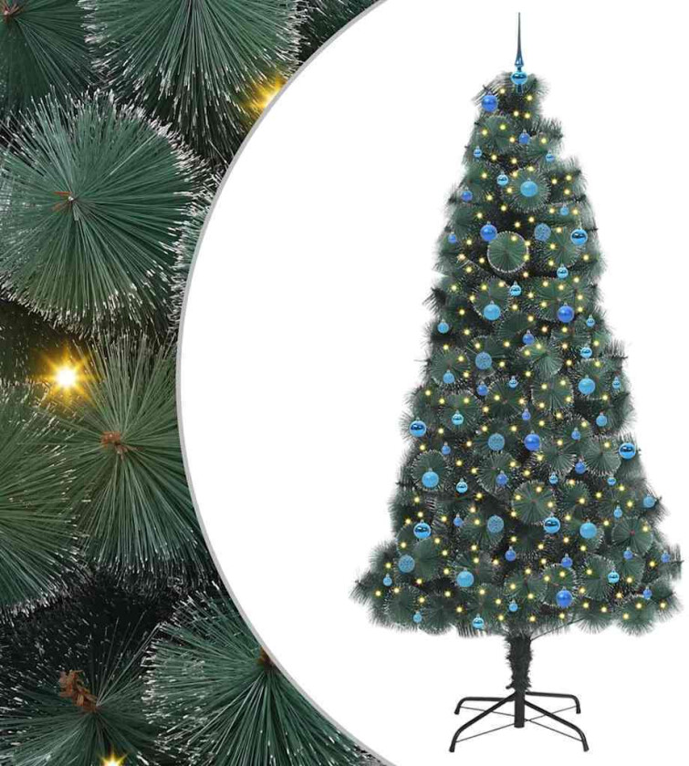 Kunstig forbelyst juletre med kule-sett grønn 240 cm PET