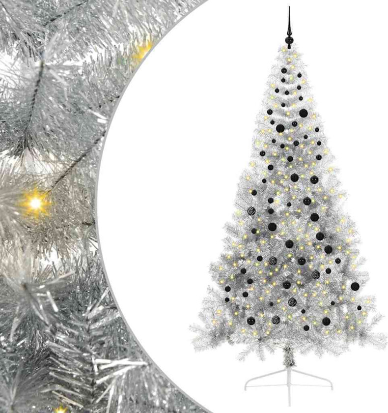 Kunstig Forhåndsopplyst Juletre med 300 LED sølv 240 cm PET