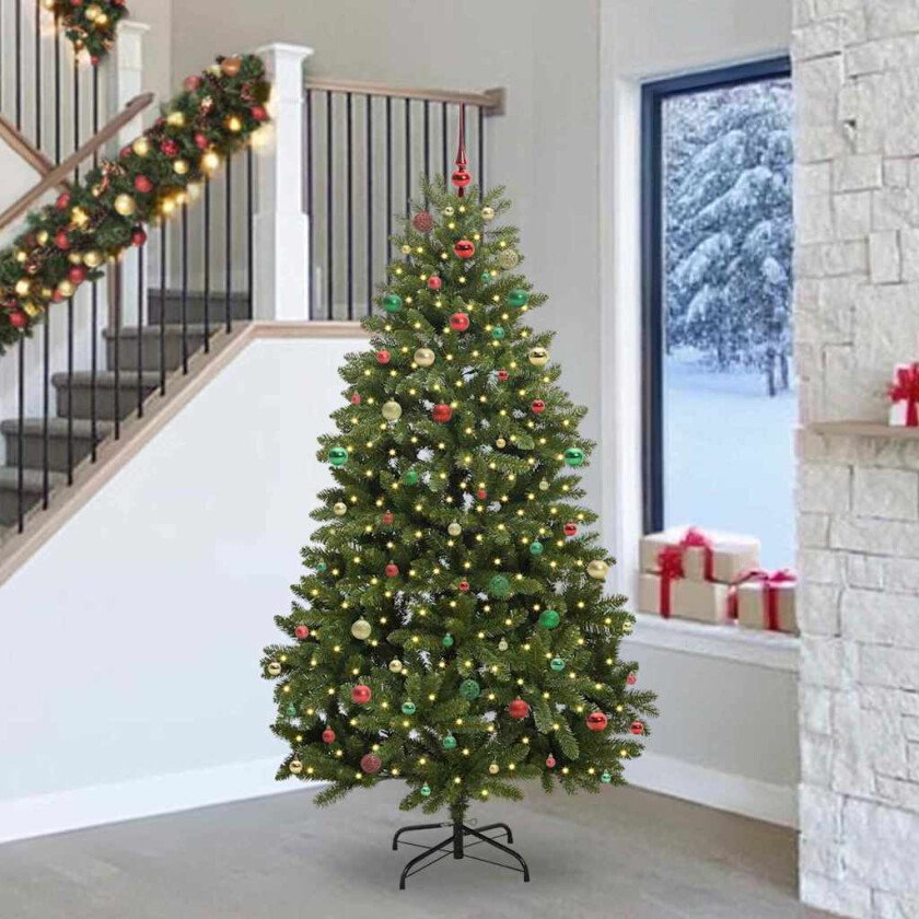 Kunstig juletre med LED -stripelys grønn 240 cm PVC og metall