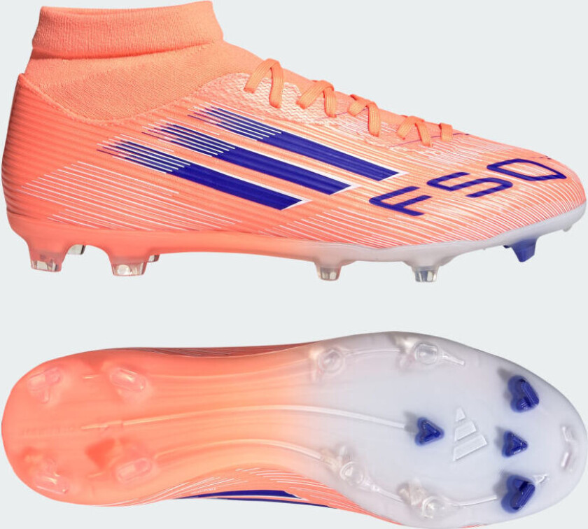 F50 League Mid FG/AG Coral Blaze - Oransje/Lucid Blue/Fottøy Hvit, størrelse 44⅔